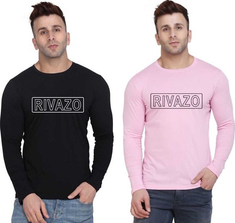 Printed Men Black, Pink T-Shirt  (Pack of 2)