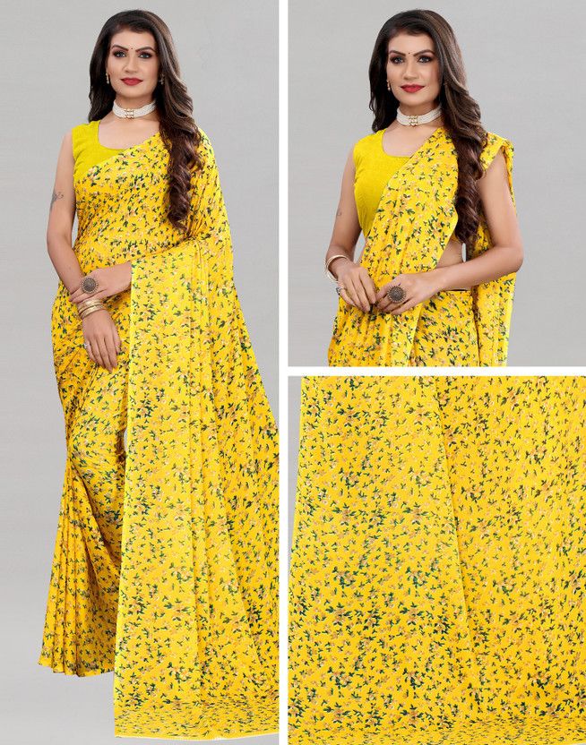 Printed, Geometric Print Daily Wear Georgette Saree  (Yellow)