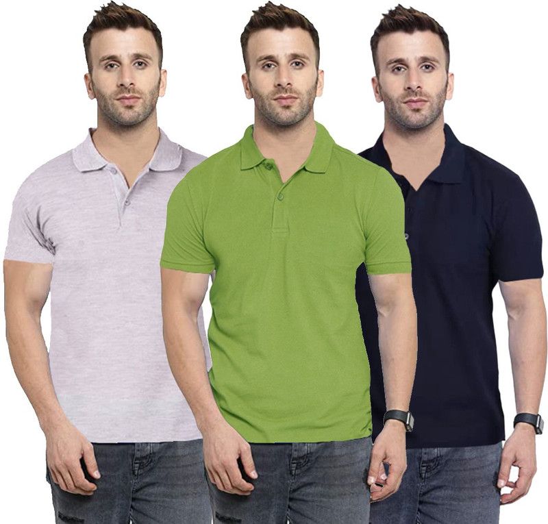 Solid Men Light Green, Grey, Dark Blue T-Shirt  (Pack of 3)
