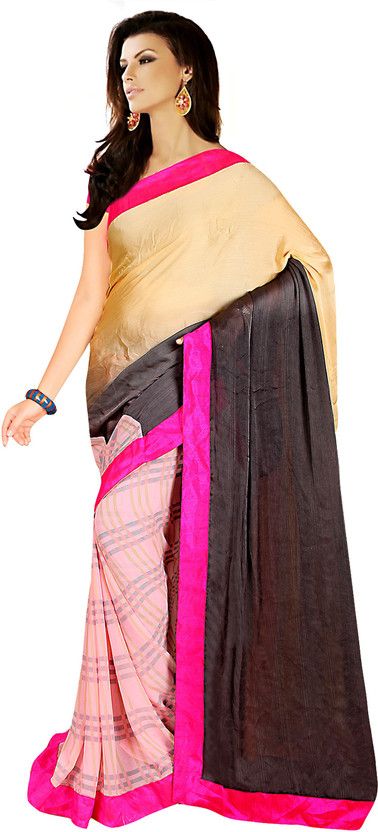 Printed Daily Wear Satin Saree  (Beige)