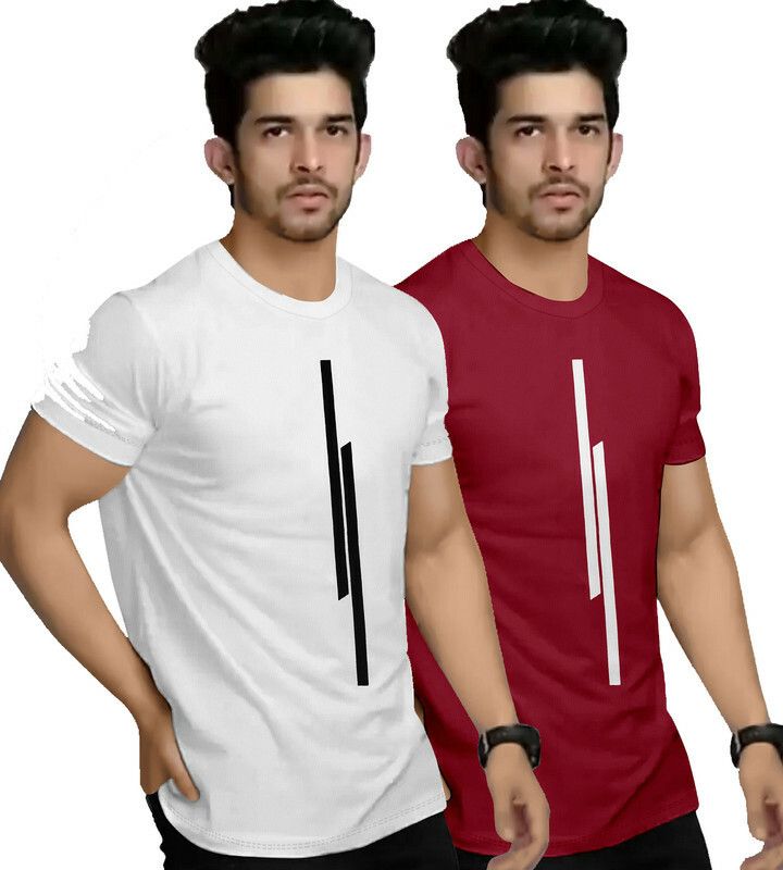 Printed Men White, Maroon T-Shirt  (Pack of 2)
