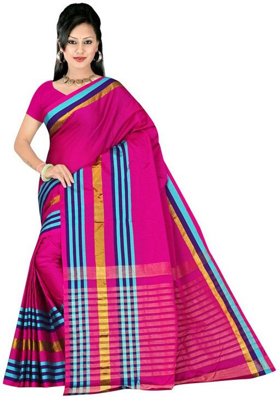Striped Bollywood Silk Blend Saree  (Pink)
