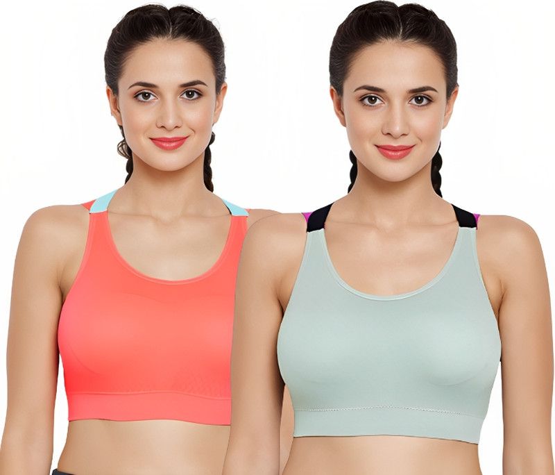 Pack of 2 Women Sports Lightly Padded Bra  (Orange, Grey)