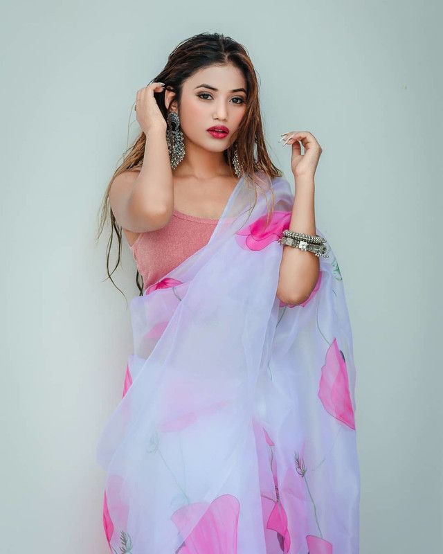 Digital Print Daily Wear Organza Saree  (White)