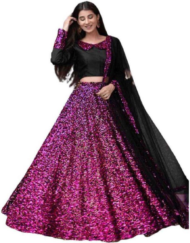 Embroidered, Self Design, Solid, Embellished Semi Stitched Lehenga Choli  (Pink)