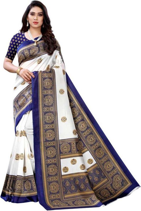 Fashion Art Silk Saree  (Blue, White)