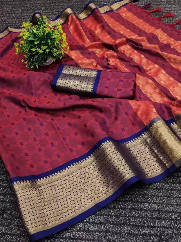 Woven Bollywood Pure Silk, Cotton Silk Saree  (Red)