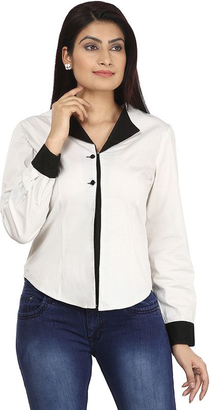 Monochrome Women Regular Fit Solid Spread Collar Casual Shirt