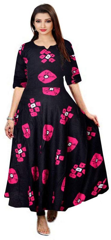Anarkali Gown  (Black, Pink)