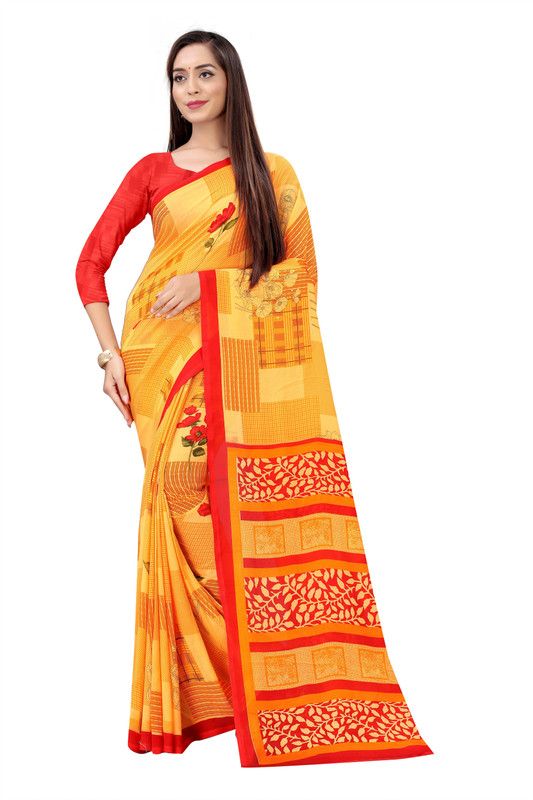 Printed, Paisley, Floral Print Bollywood Georgette Saree  (Orange)