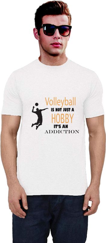 Tshirt on Hobbies like Volleyball Men Printed Round Neck Cotton Blend White T-Shirt