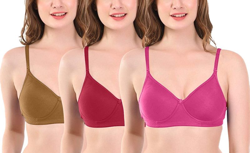 Pack of 3 Women T-Shirt Non Padded Bra  (Purple, Maroon, Brown)