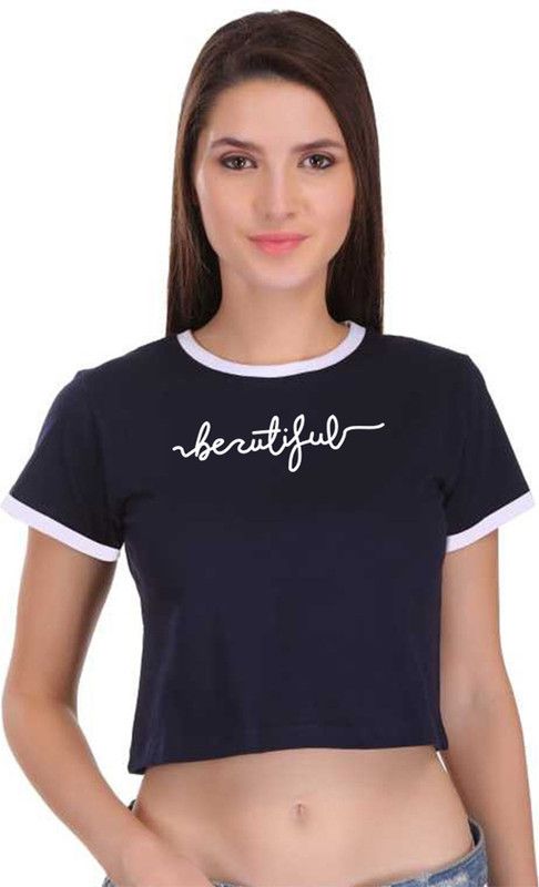 Casual Cape Sleeves Printed Women Dark Blue, White Top