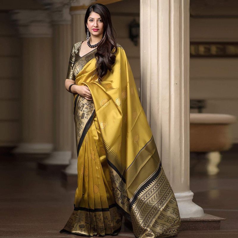 Woven Narayanpet Jacquard Saree  (Mustard)