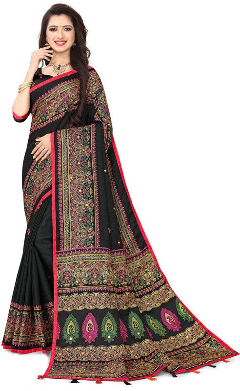 Bollywood Cotton Jute Saree  (Black)