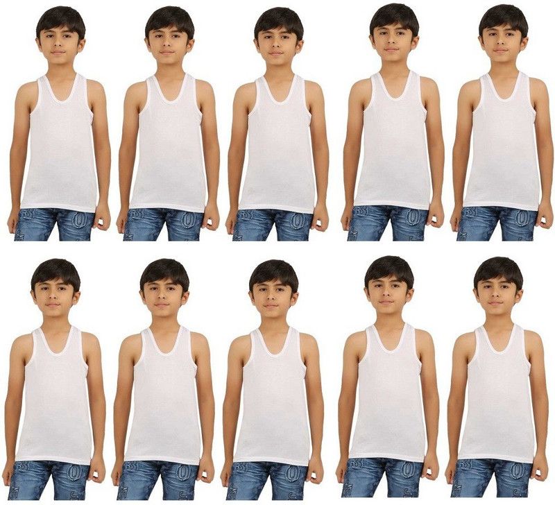 Vest For Boys Pure Cotton  (White, Pack of 10)