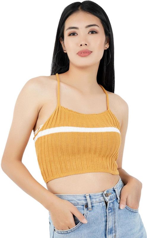 Casual Noodle Straps Self Design Women Orange Top