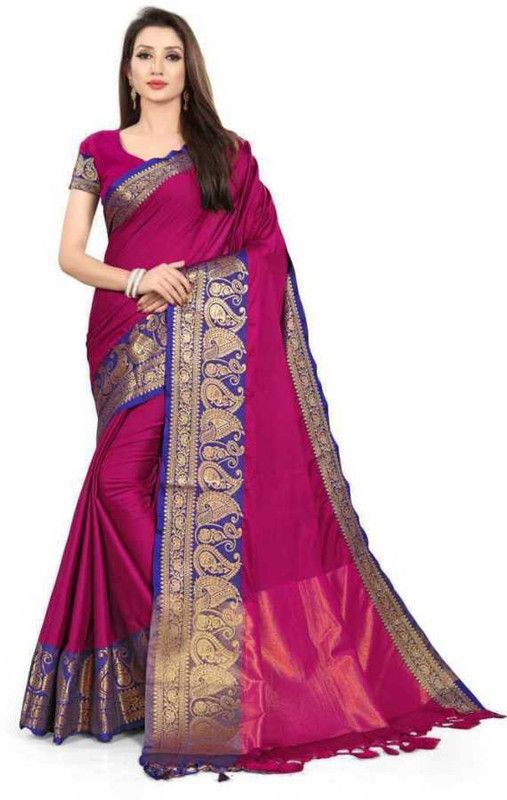 Self Design, Woven, Embellished Dharmavaram Jacquard, Cotton Silk Saree  (Pink)