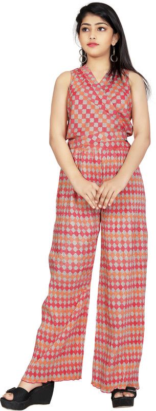Girls Party(Festive) Top Trouser  (Red)