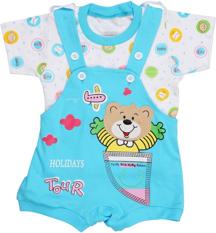 Dungaree For Boys & Girls Casual Printed Pure Cotton  (Light Blue, Pack of 1)