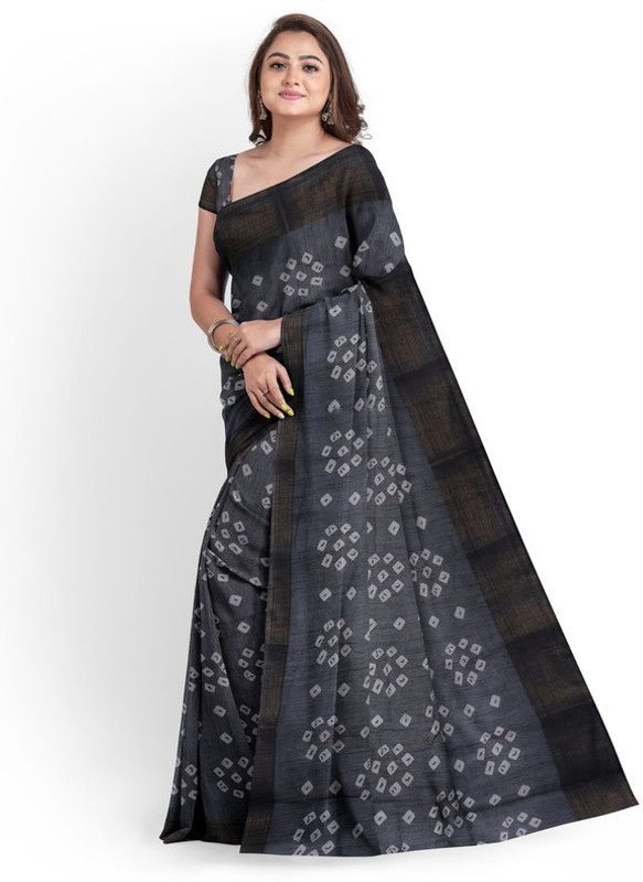 Printed Kanjivaram Pure Cotton Saree  (Black)