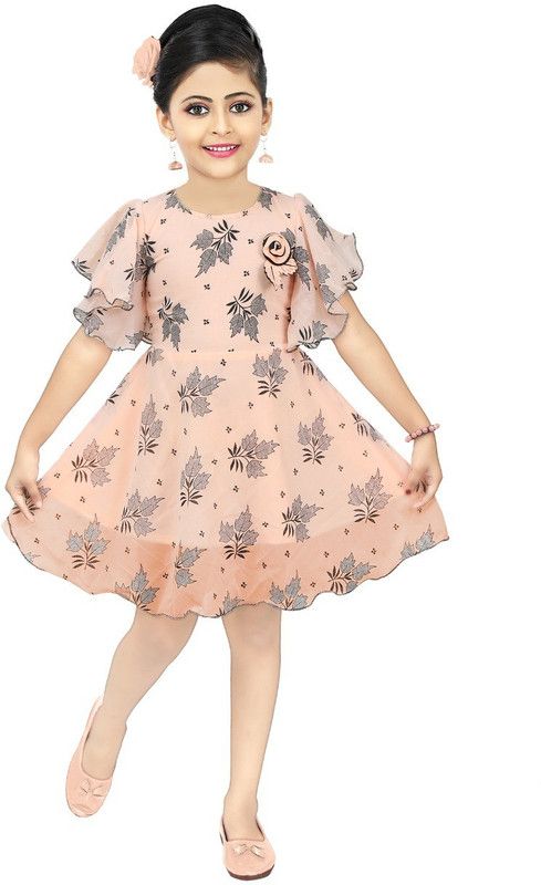 Baby Girls Below Knee Party Dress  (Orange, Fashion Sleeve)