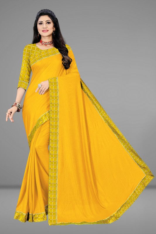 Solid/Plain Bollywood Lycra Blend Saree  (Yellow)