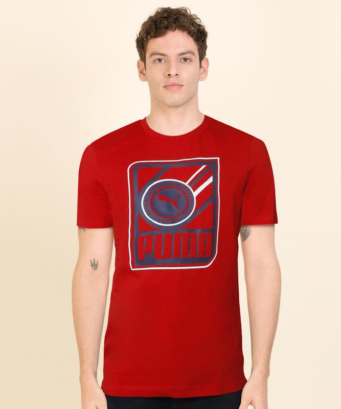 Mens graphic Tee 26 Men Printed Round Neck Cotton Blend Red T-Shirt