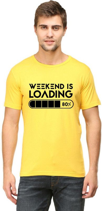 Men Printed Round Neck Polyester Black, Yellow T-Shirt