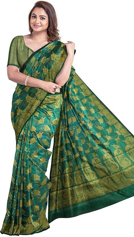 Woven Handloom Silk Blend Saree  (Blue)