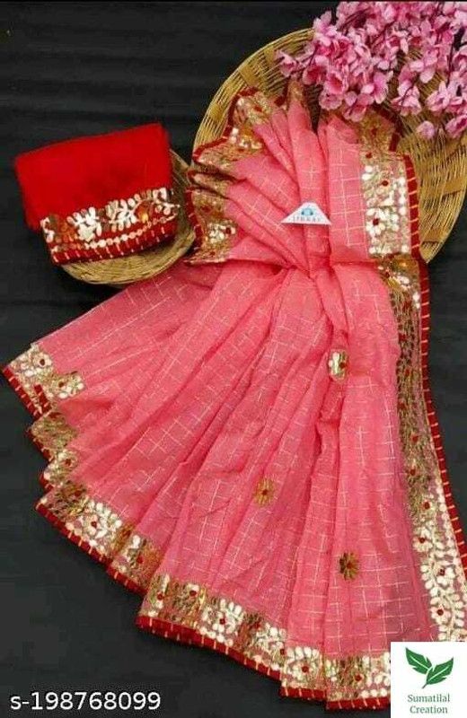Applique Assam Silk Georgette Saree  (Pink)