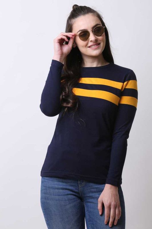 Color Block Women Blue T-Shirt
