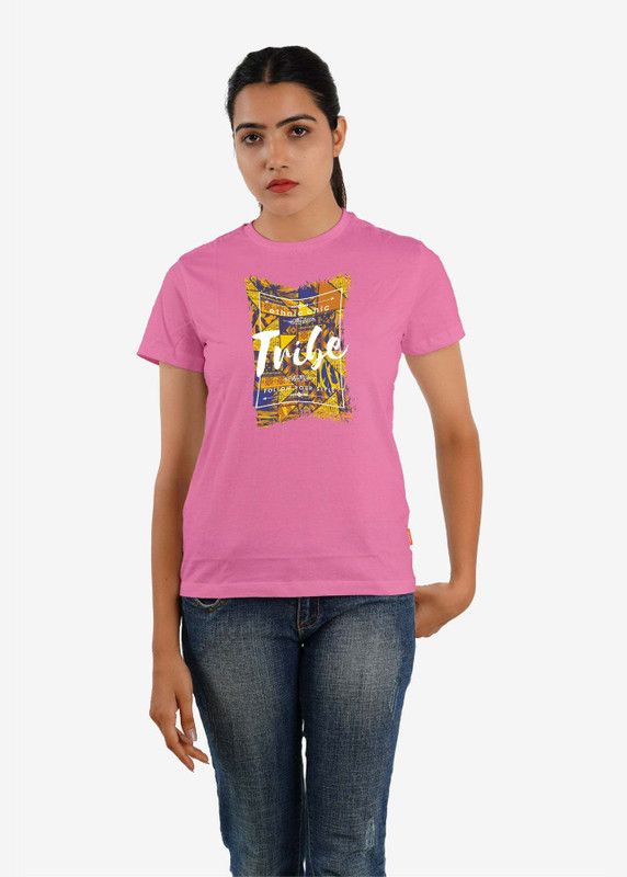 Ethnic Chic Tribe T-Shirt For Women Women Printed Round Neck Pure Cotton Pink T-Shirt