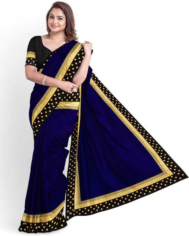 Woven Bollywood Silk Blend Saree  (Dark Blue, Black)