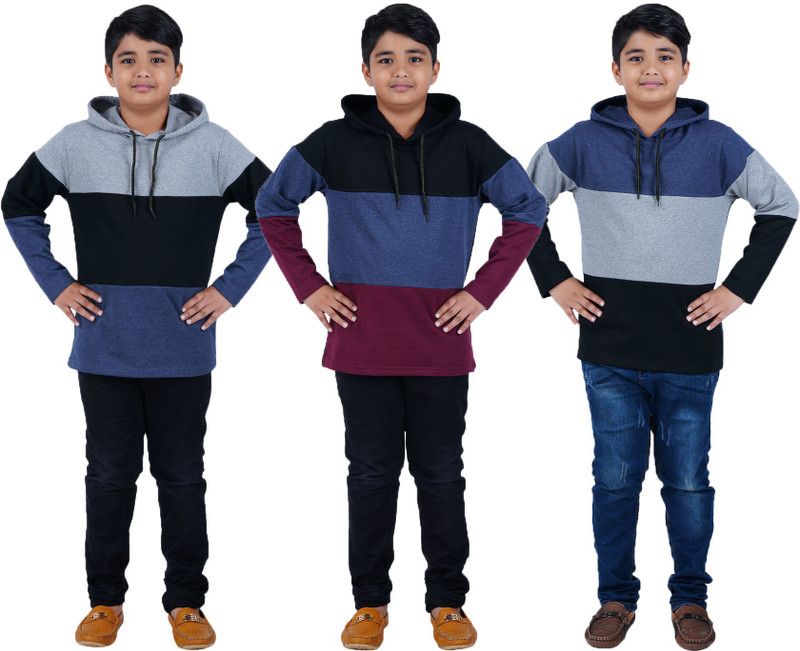 Boys Colorblock Pure Cotton T Shirt  (Blue, Pack of 3)