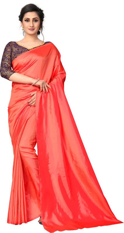 Solid/Plain Bollywood Pure Silk Saree  (Orange)