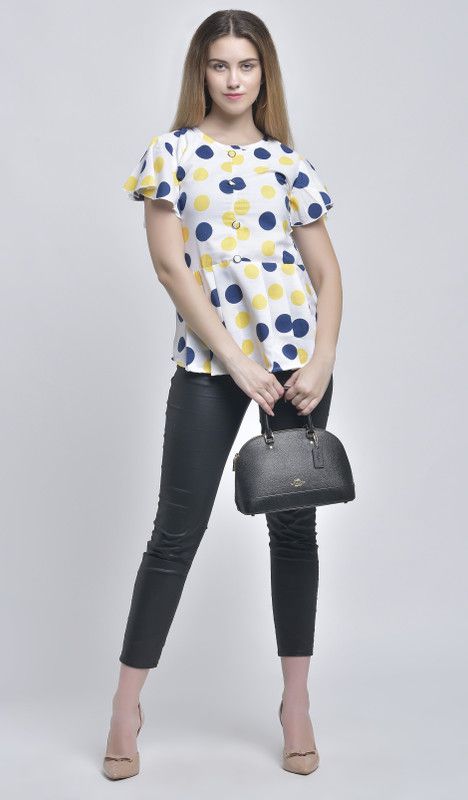 Casual Cap Sleeves Polka Print Women Multicolor Top
