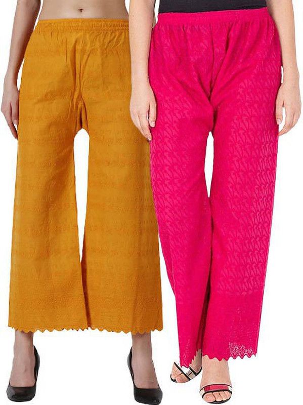 Pack of 2 Women Regular Fit Multicolor, Pink Cotton Blend Trousers