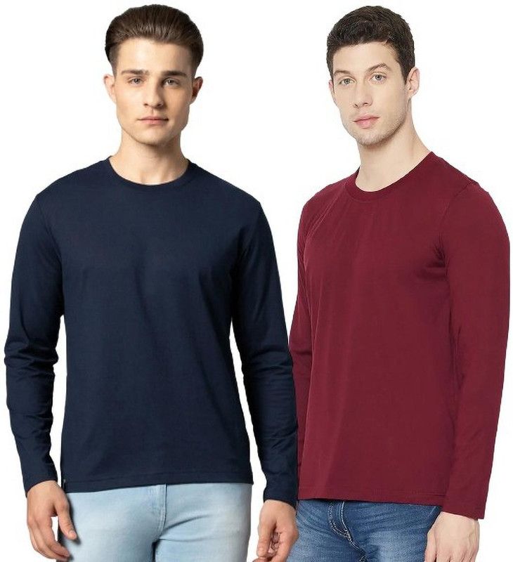 Pack of 2 Men Solid Round Neck Pure Cotton Maroon T-Shirt