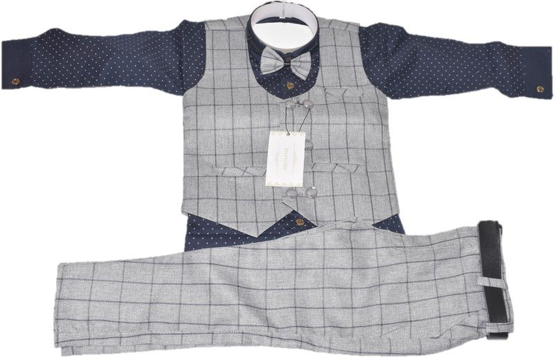 Baby Boys Party(Festive) Waistcoat Pant, Shirt  (Grey)