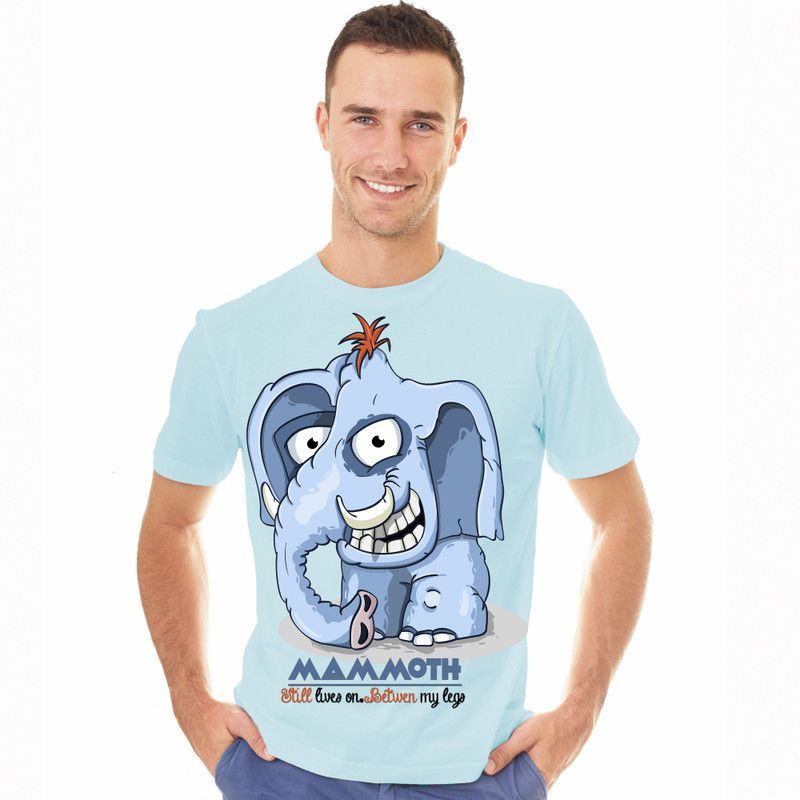 t_shirt Men Printed Round Neck Pure Cotton Light Blue T-Shirt