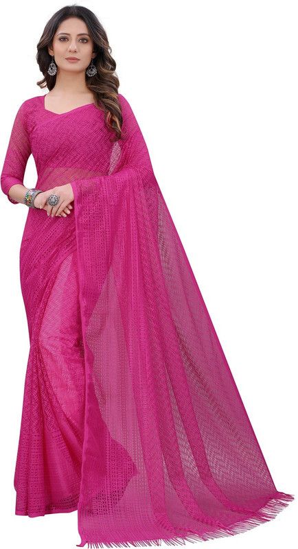 Self Design Fashion Brasso, Net Saree  (Purple)