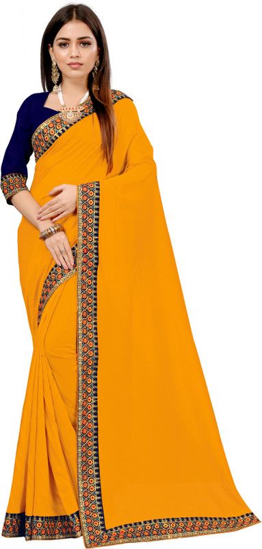 Solid/Plain Kanjivaram Silk Blend Saree  (Yellow)