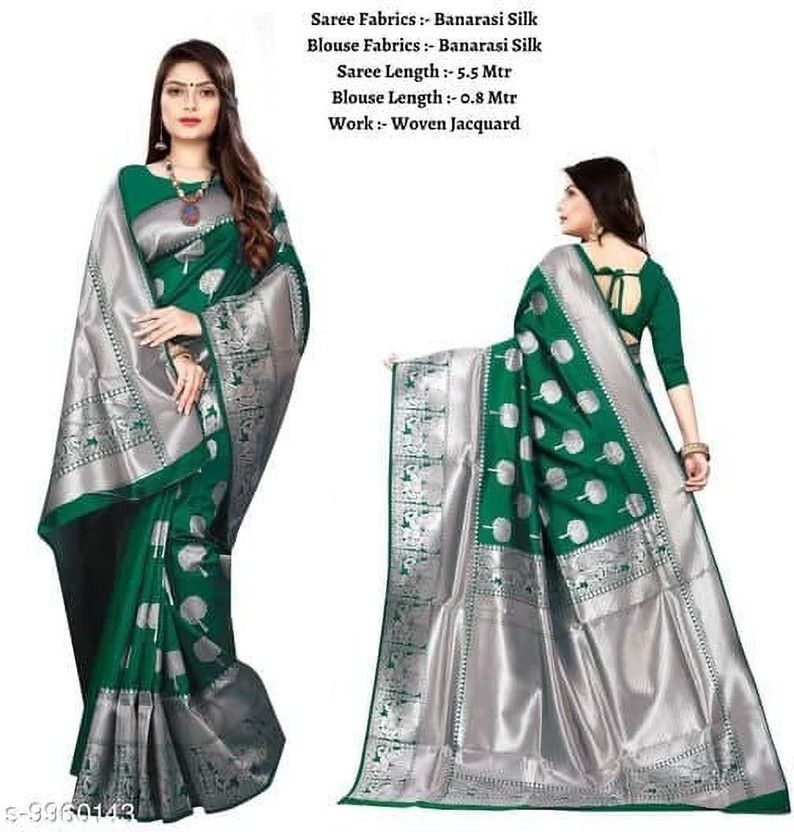 Woven, Solid/Plain Kanjivaram Silk Blend, Jacquard Saree  (Green)