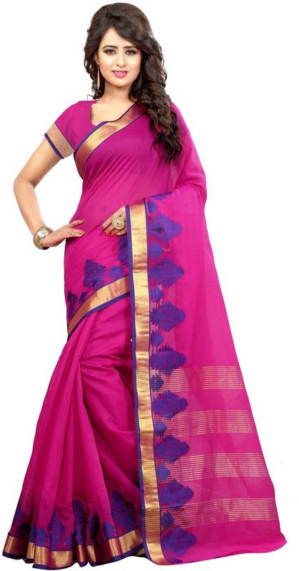 Self Design Kanjivaram Cotton Blend Saree  (Pink)