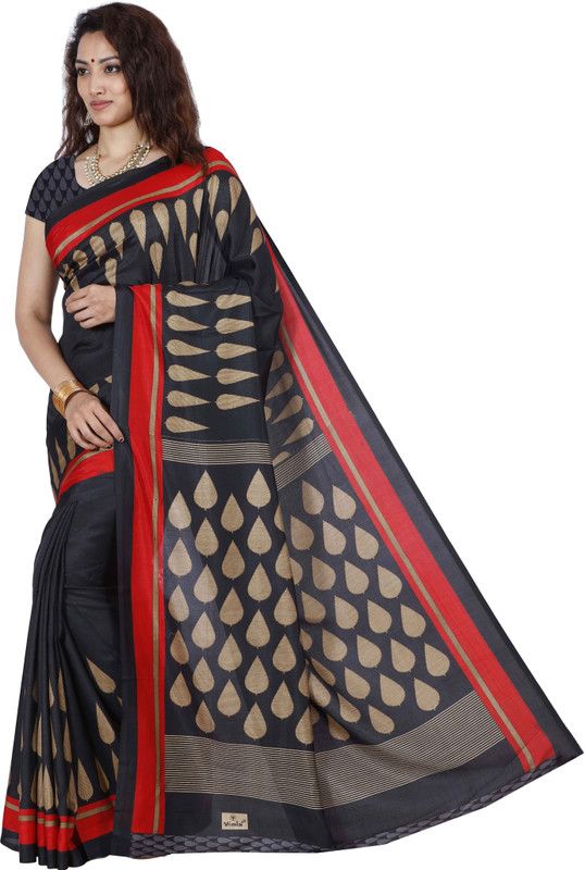 Printed Mysore Art Silk Saree  (Black)