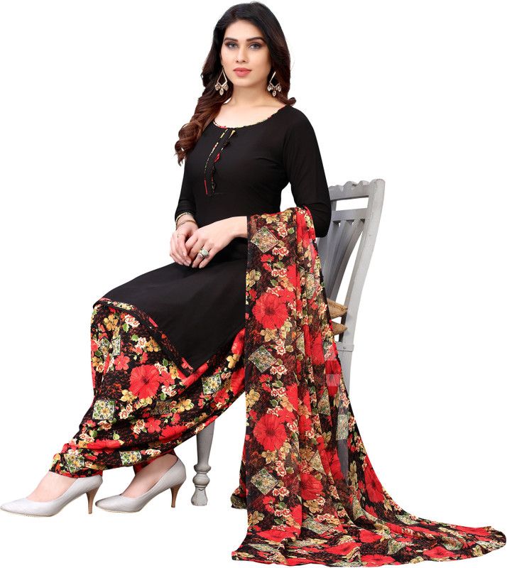 Unstitched Crepe Salwar Suit Material Floral Print, Embellished, Printed, Geometric Print