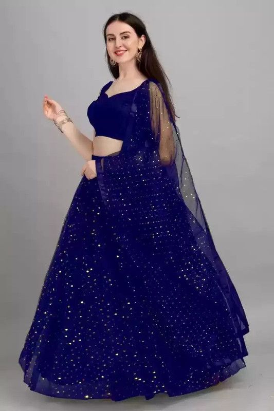 Self Design Semi Stitched Lehenga & Crop Top  (Blue)