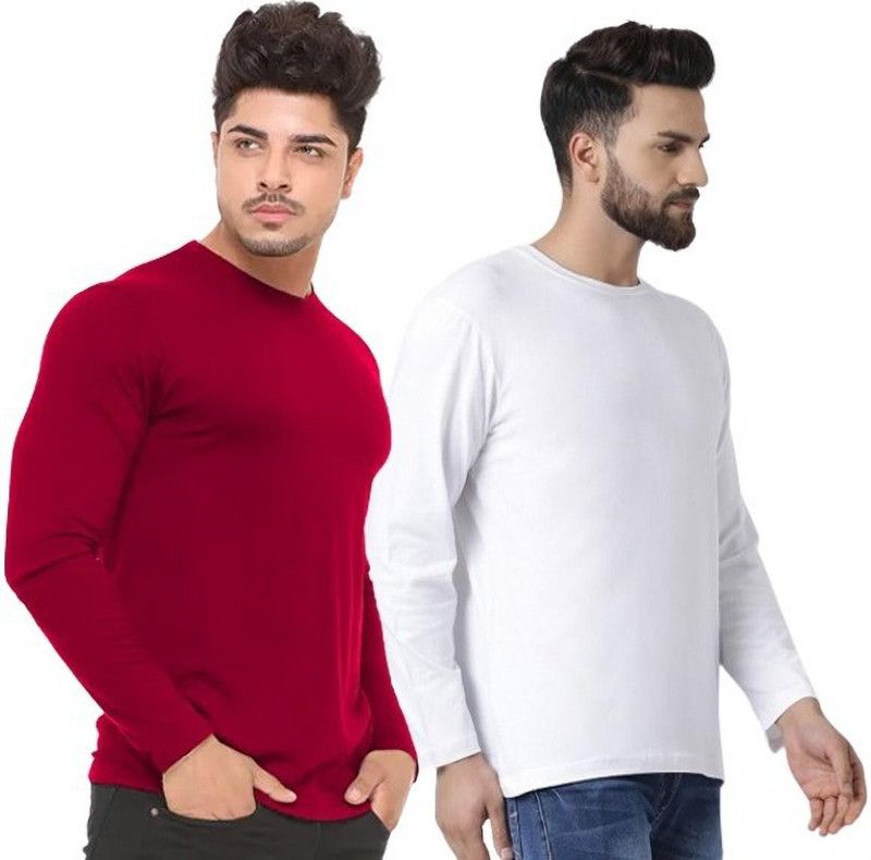 Pack of 2 Men Solid Round Neck Pure Cotton White T-Shirt