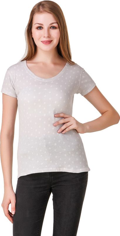 Casual Regular Sleeves Polka Print Women Grey Top